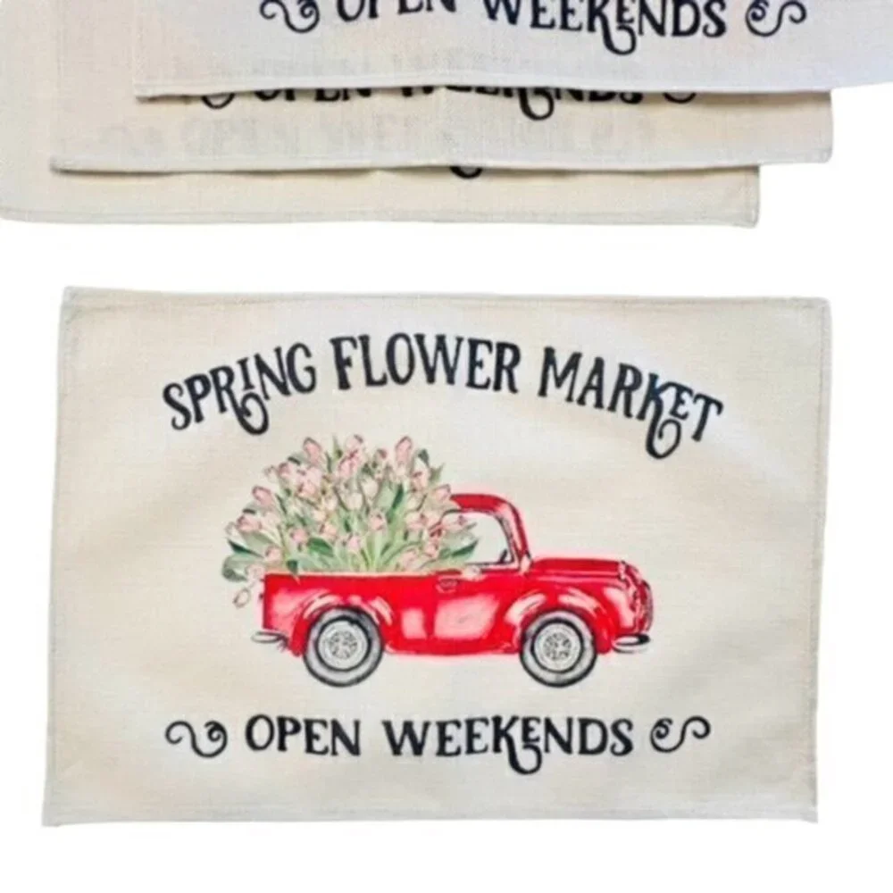 FLOWER TRUCK Table Placemats SPRING Floral Country Farmhouse Home Decor Set Of 4